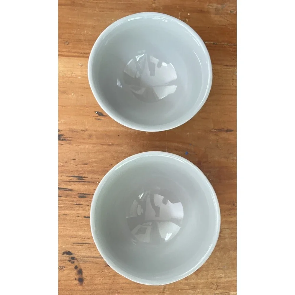 2 Pottery Barn Cambria Gray Soup Cereal Bowl Made in Portugal Ceramic Footed